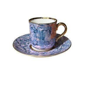 Giftcraft Demitasse Cup Saucer Tea Coffee ceramic purple gold marble japan